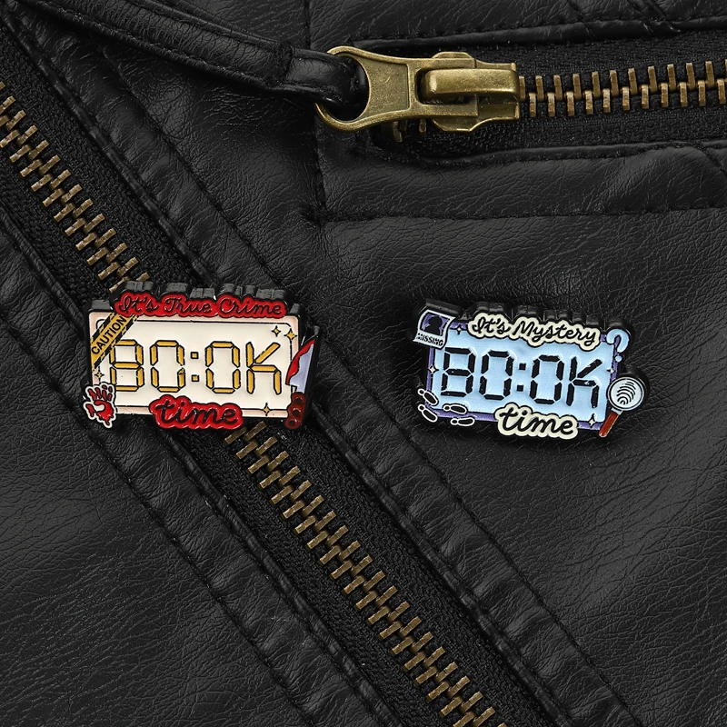 Crime Story Listener Pin 80 0K Timer Brooch with Mystery Slogan Accessory for Daily Wear Audio Drama Fan Style
