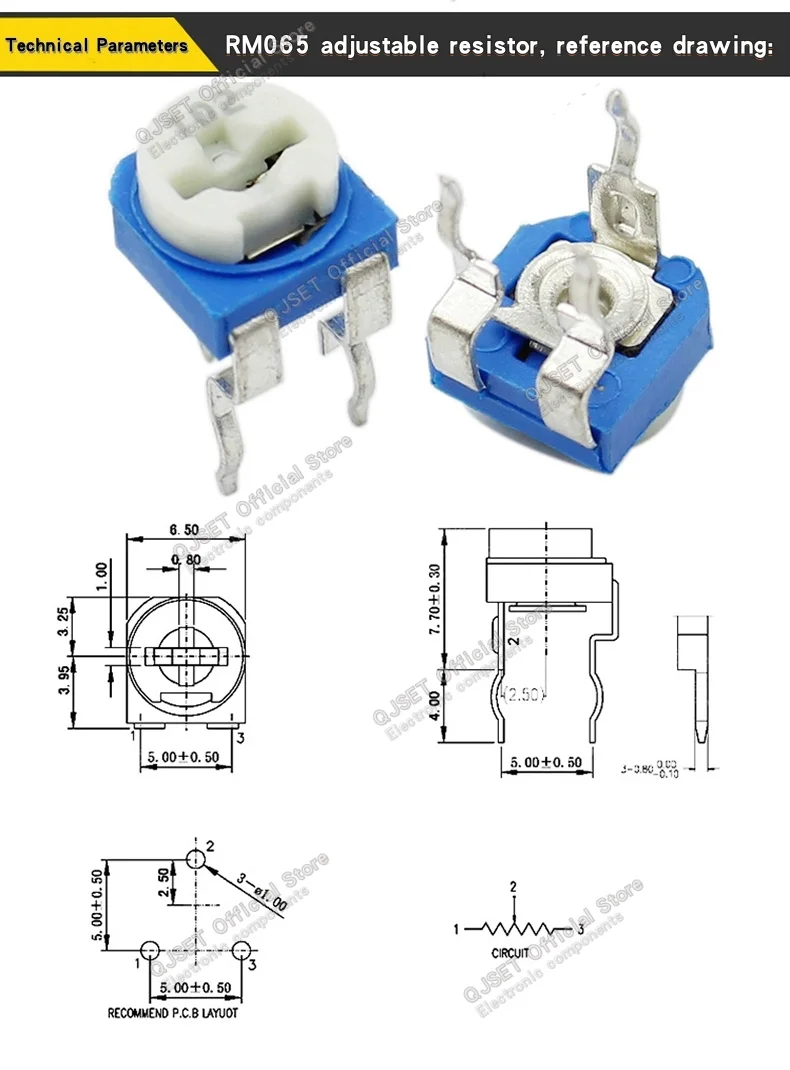 10 Stück vertikal einstellbarer Widerstand 501 500 Ohm, Zubehör zur Leistungs- und Heizungsregelung für Induktionskochfelder, horizontaler Potentiometer 501 – Detail 3