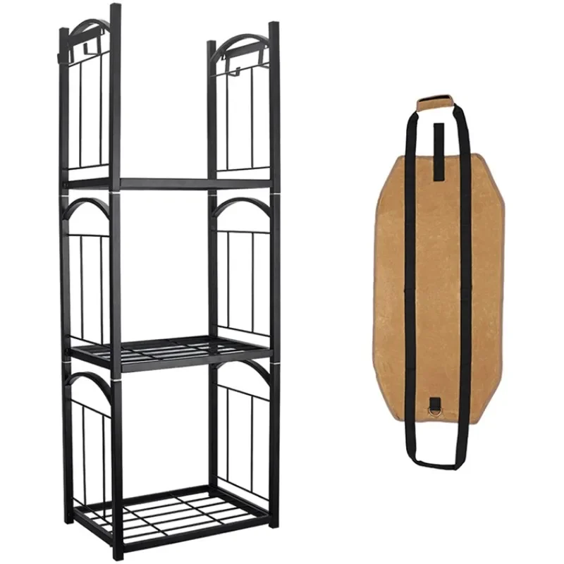 American heavy-duty wrought iron 3-layer firewood rack indoor and outdoor wood storage rack floor-to-ceiling multi-layer firepla