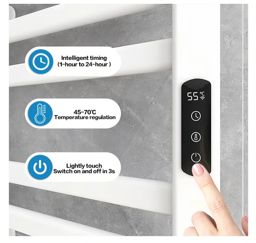 Modern Smart Electric Stainless Steel Towel Rack Digital Hotel Heated Bathroom Towel Holder with Heater for Apartment