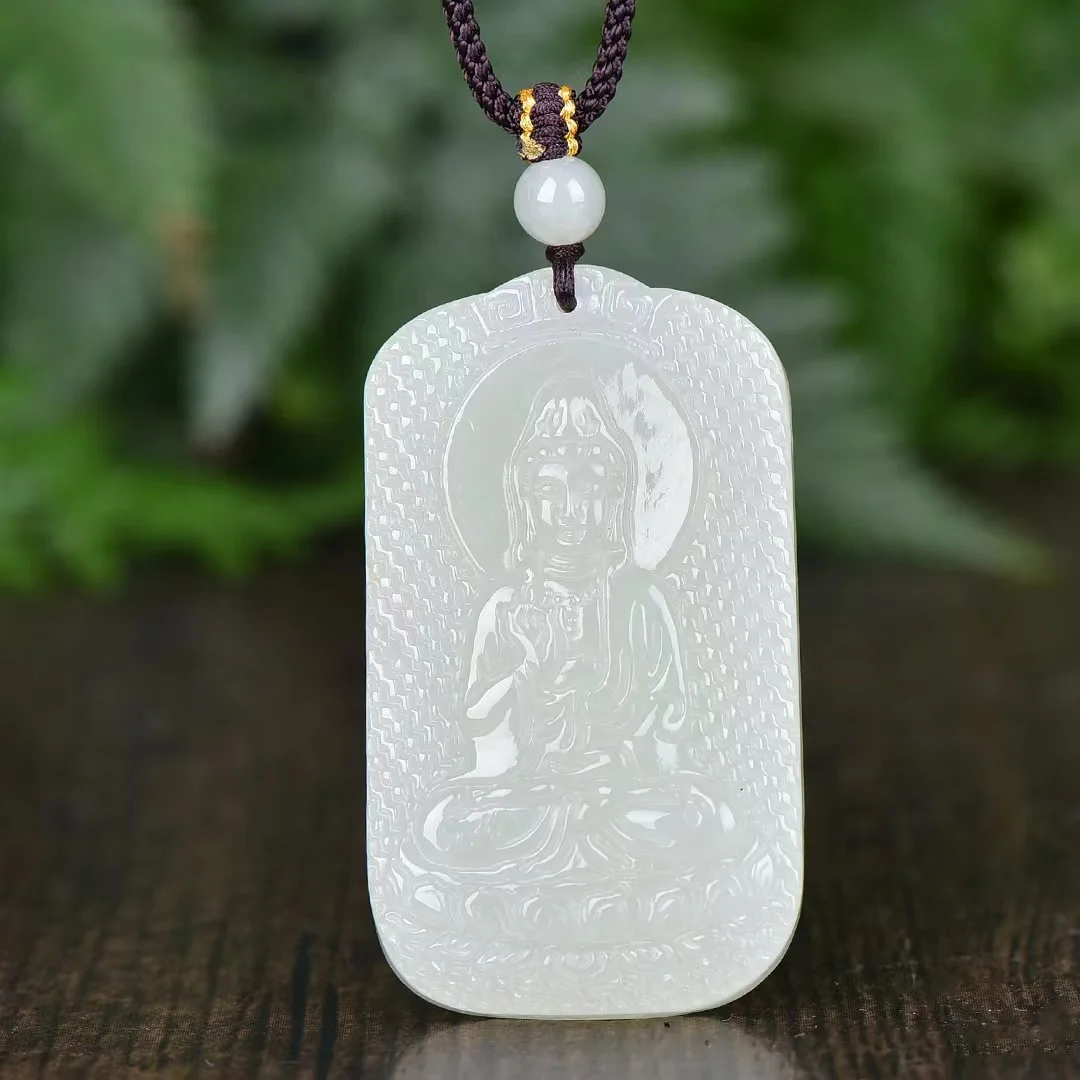 

Fine Hetian Jade White Jade Guanyin Pendant Jewelry 4197#