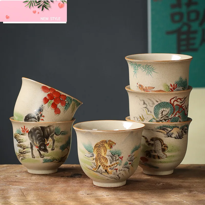 

130 мл Ретро Грубая Керамическая Чайная Чашка Зодиака Тигр Чайная Чашка Мастер Чашка Чайный Набор Бытовые Кофейные Кружки Бутик Чайная Чаша Посуда Для Питья Кружка