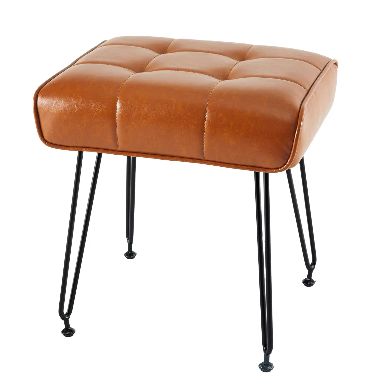

Tufted Faux Leather Vanity Stool With Black Hairpin Legs For Bedroom Living Room Makeup Station