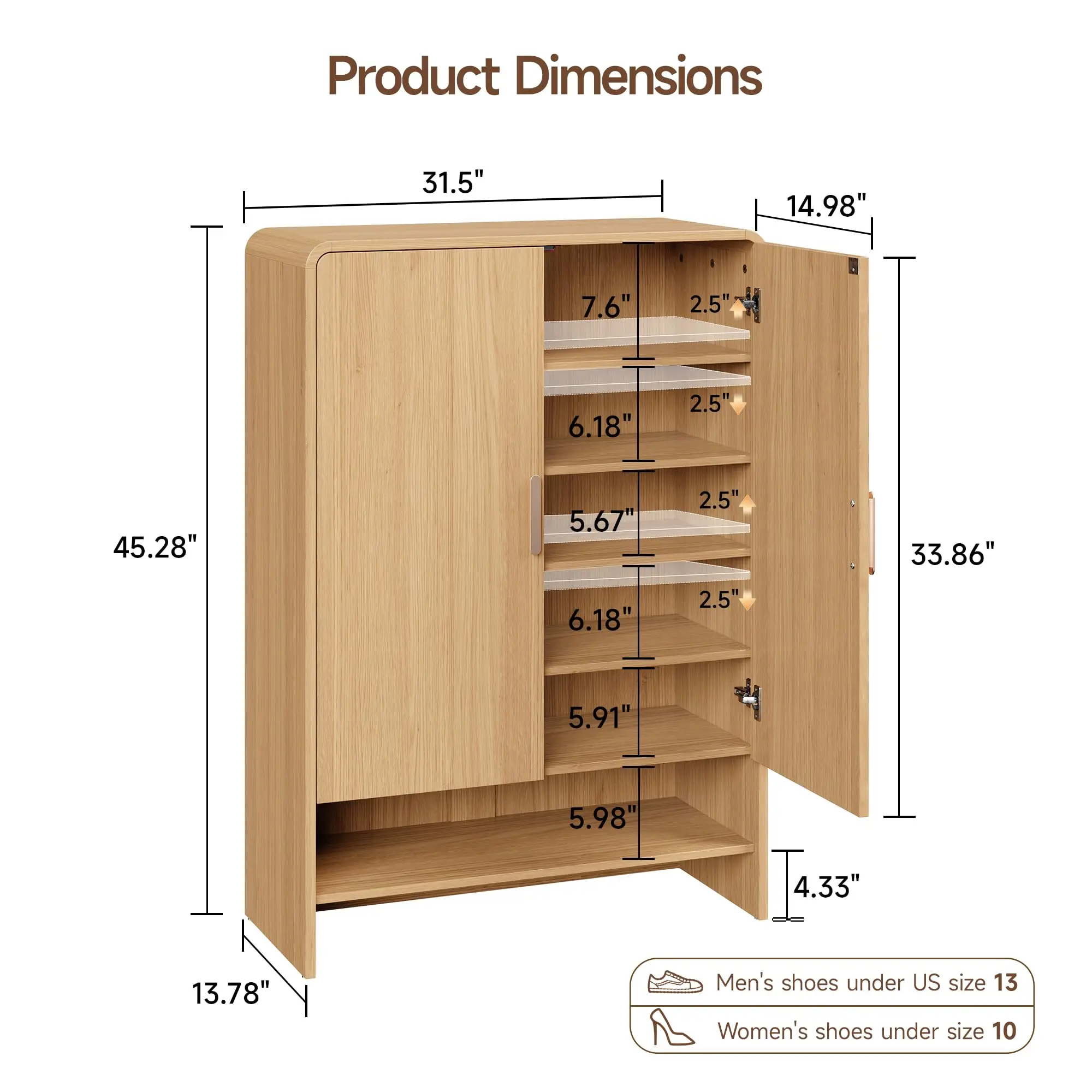 Shoe Cabinet, 6-Tier Shoe Storage Cabinet for Entryway, 45'' Large Wooden Shoe Organizer, Shoe Storage Cabinet with Doors