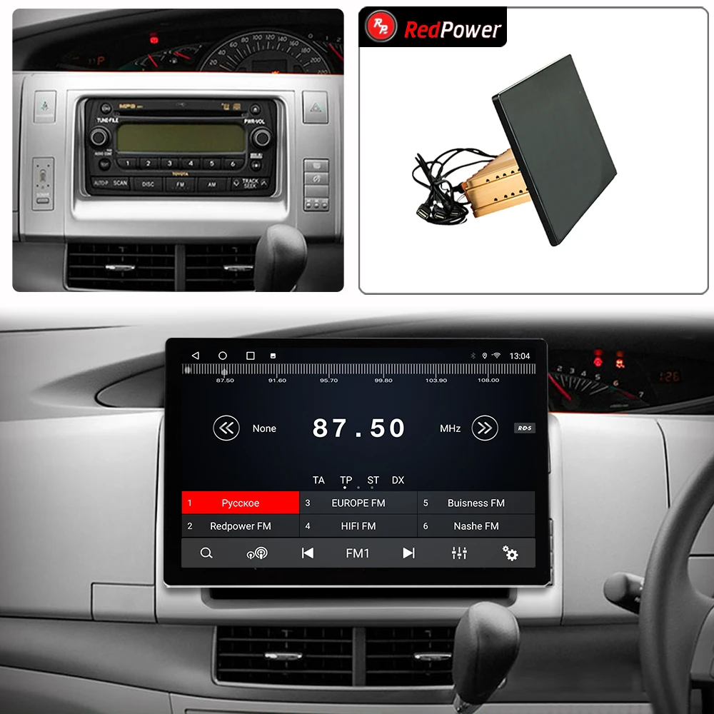 12.95 inch car radio redpower HiFi for Toyota Previa XR50 3 III Android 10.0 DVD player audio video DSP CarPlay 2 Din