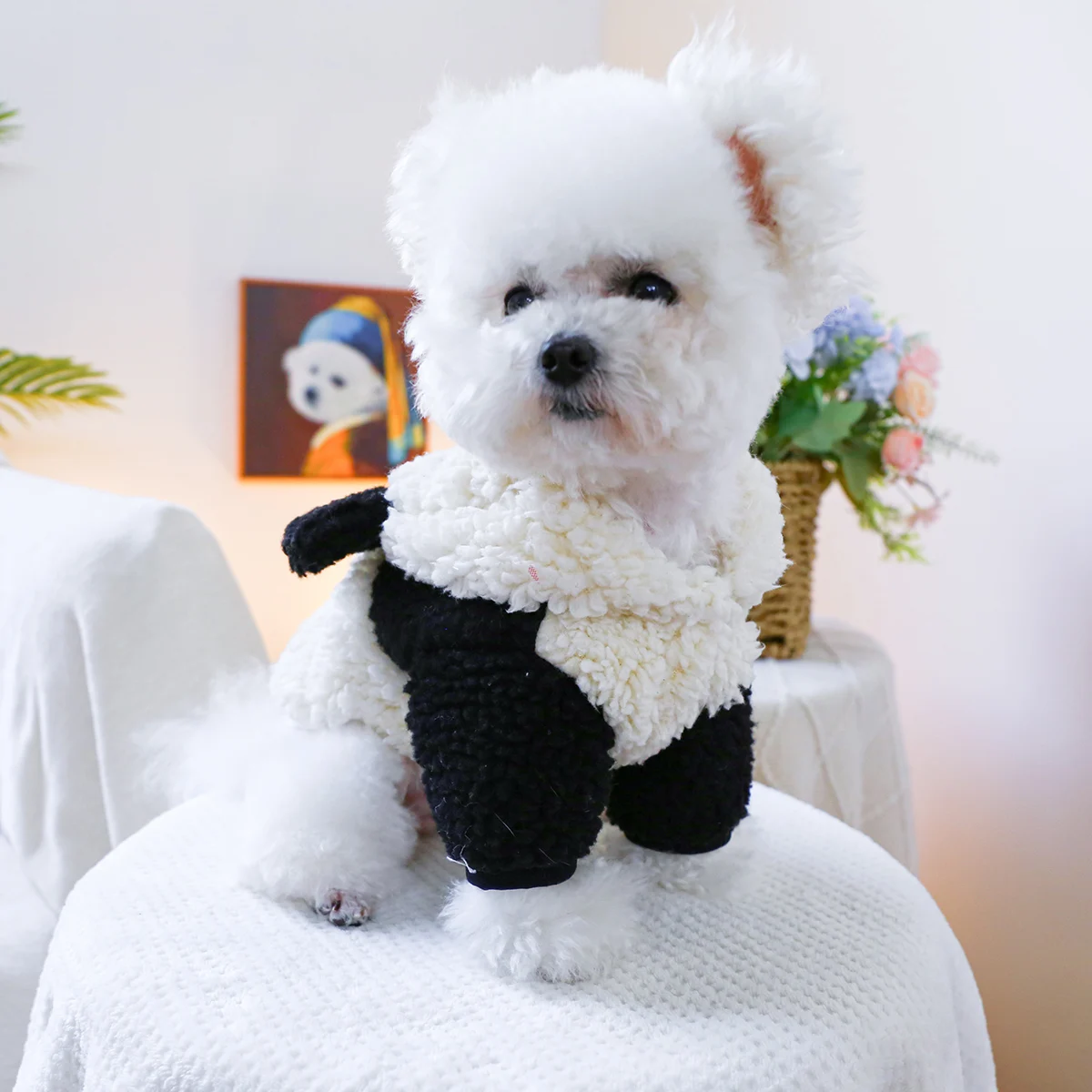 1PC pet clothing autumn and winter thick black and white panda baby hat jacket for small and medium-sized dogs