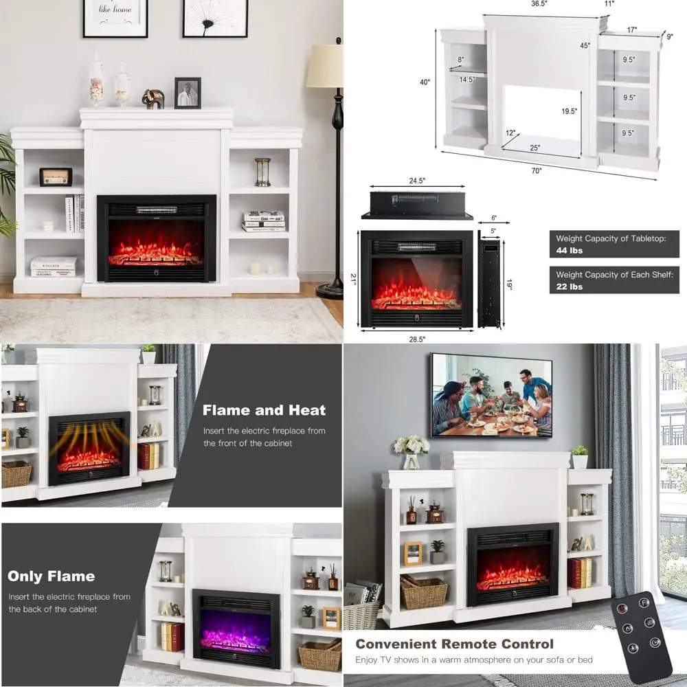 

70-inch Electric Fireplace TV Stand with 750W/1500W Heater, Remote Control, Timer, and Adjustable Brightness