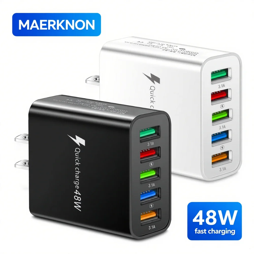 USB 48W 3.1A Phone Charger Multi Ports Charger Quick Charging Adapter For iPhone Samsung Oneplus Xiaomi EU/US Plug Wall Charger