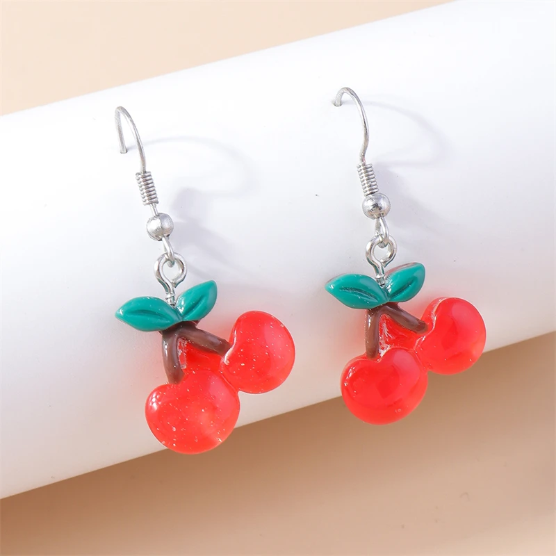 Fashion Summer Fruit Drop Earrings for Women Resin Banana Strawberry Cherry Dangle Hooks Earrings Girls Party Jewelry Gifts