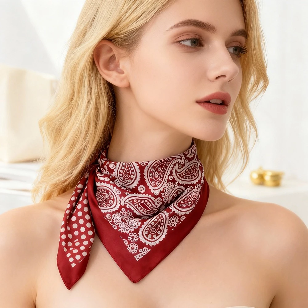 68cm Polka Dot Cashew Printed Scarf for Women Spring Summer Thin Imitation Silk Scarf Trendy Versatile Shawl Headscarf  Hijab