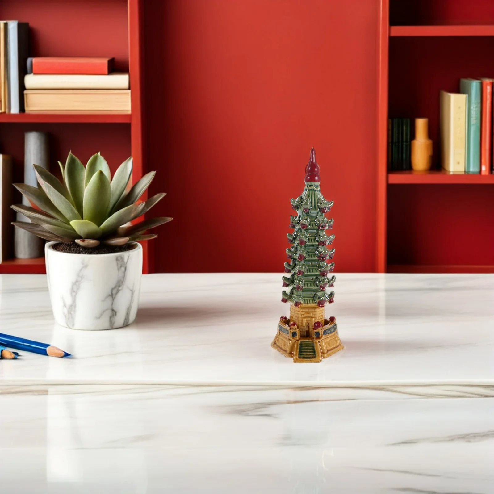 

Wenchang Tower 8 Inch Ceramic 7 Layer Pagoda Feng Shui Sculpture Office Home Desk Decor Ornament