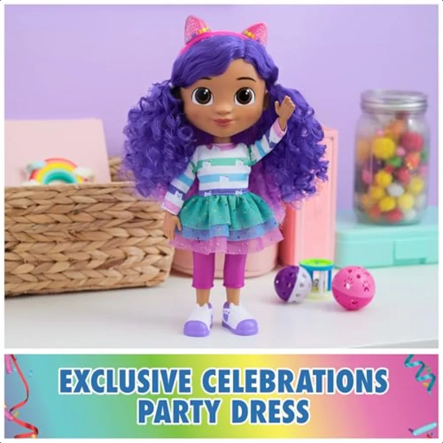 Gabby's Dollhouse Sing Celebrate Gabby Girl Doll 13Inches Tall with Sound Effects Reversible Cat Ears Toys for Girls Boys Ages