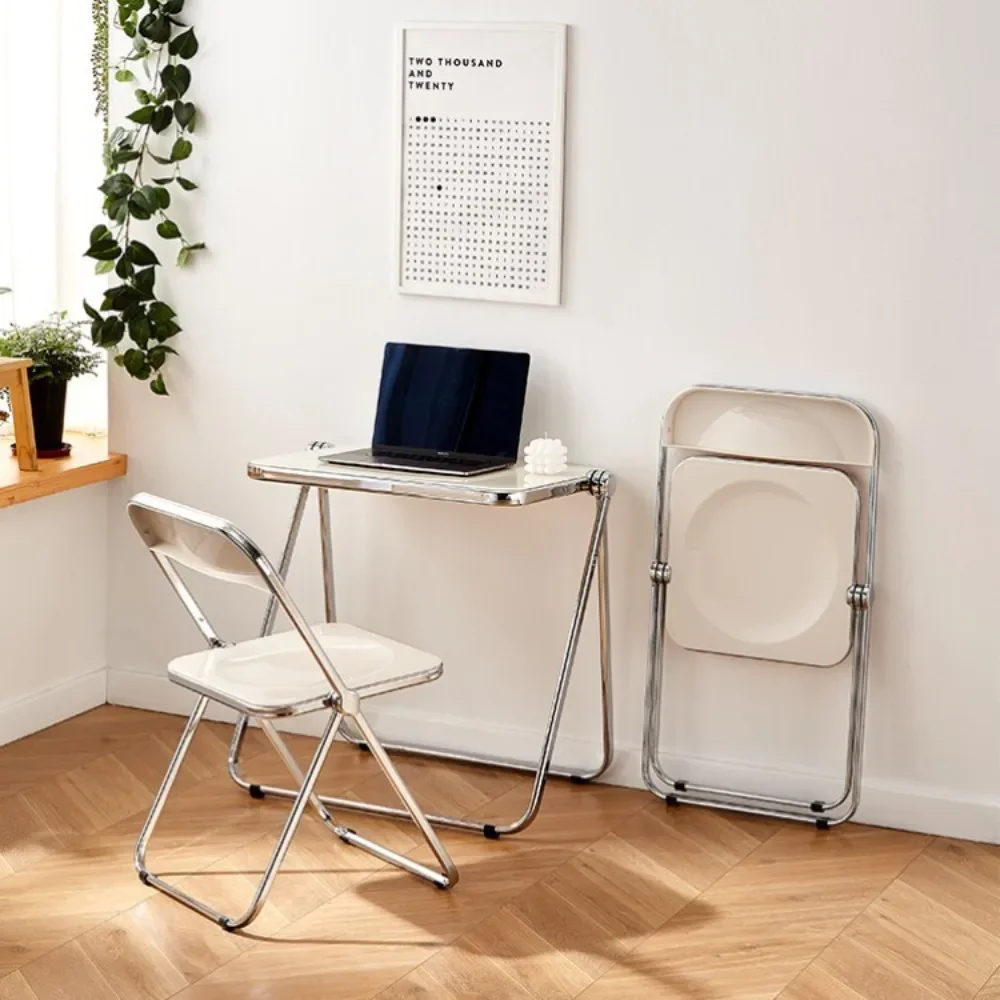 Ensemble de table et chaise transparentes en acrylique, table à manger pliable