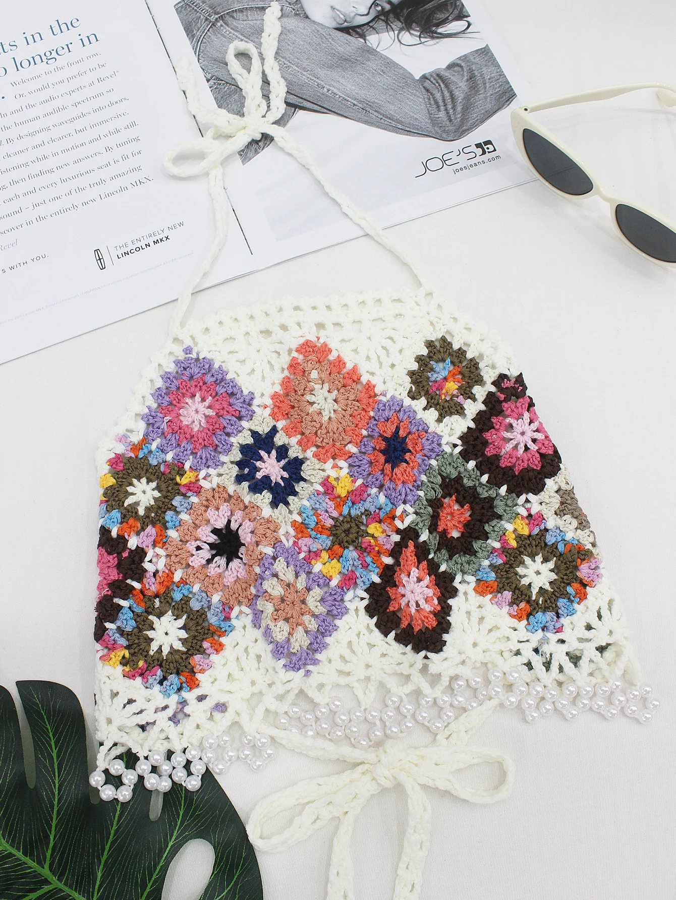 

Bohemian Style Open-Work Heavy-Hand Hook Knitted Neck Hanging Shirt Vest Random Color Boho Lace-Up Backless Top Women