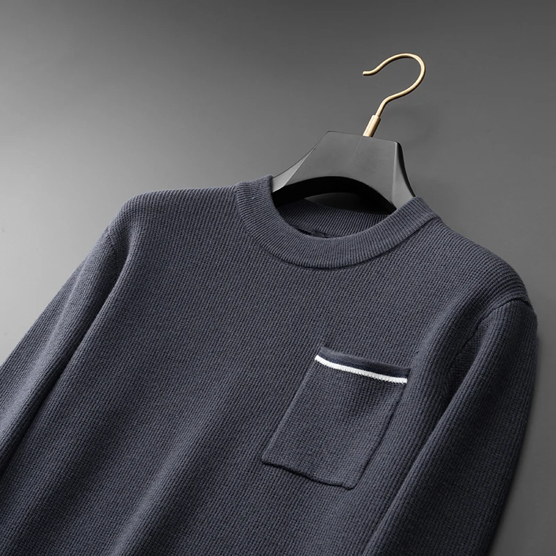 8XL 7XL 6XL 2025 جديد خريف شتاء الراقية الفاخرة سترة الرجال سميكة الدافئة رجالي لاعبا مع جيب الياقة المدورة تريكو للرجل