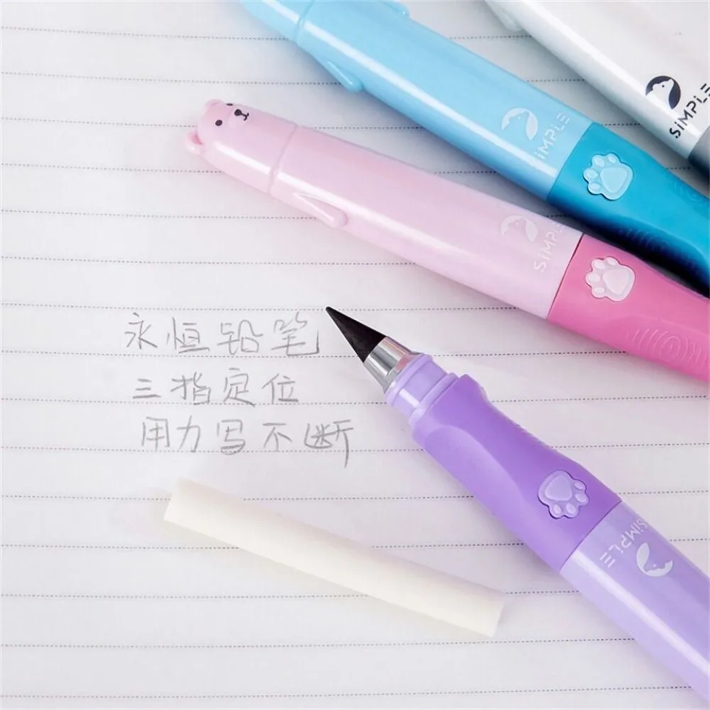 Bear Picture Writing Pencil Orthostatic Posture No Cutting Required Eternal Pencil 0.5mm Continuous Core Eraser Unlimited Pencil