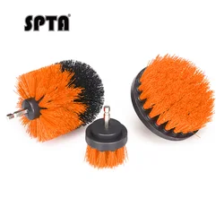 SPTA Drill Brush Attachment Set All Purpose Power Scrubber Cleaning Kit Orange Car Cleaning Brushes Set Scrub Brush for Drill