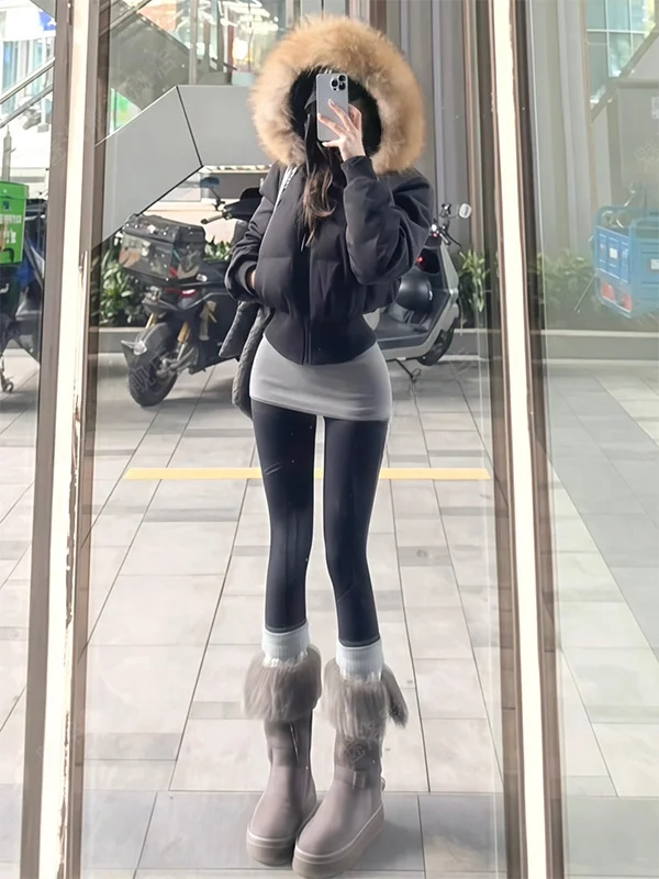 

American Retro Short Cotton Jacket Women's Winter New Waist Cinching Slimming High-End Feeling Cotton Coat Hooded Coat