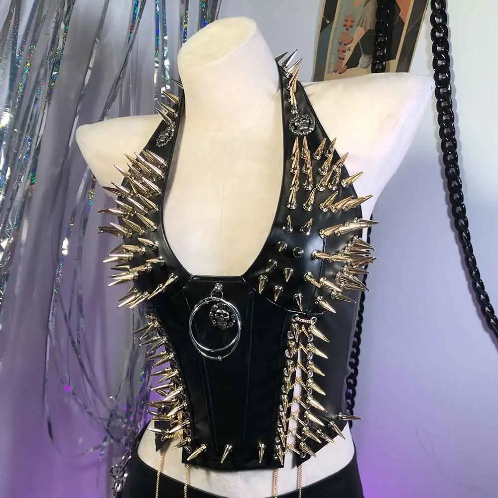 

E-Girls 90s Teen Gothic Emo DIY Skull Harajuku Goth Cummerbunds Y2K TOPS Tanks Grunge Studded Rivet Punk Rock Hand Made