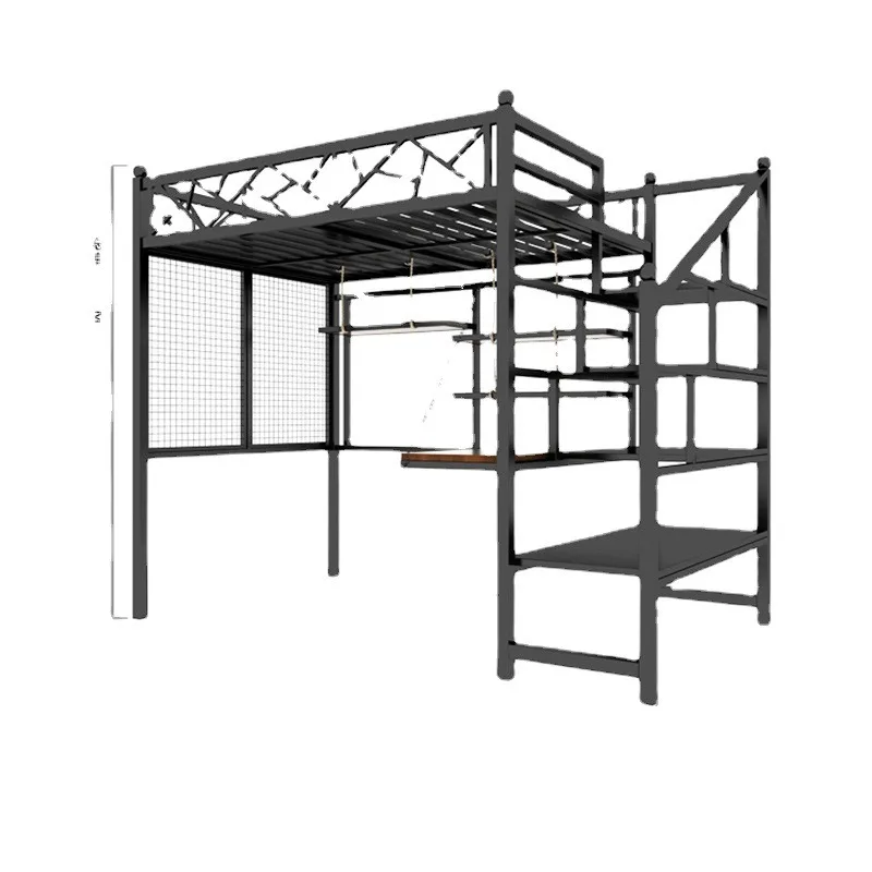 

Bedroom wrought iron elevated bed, dormitory simple upper and lower bed study iron bed single apartment high and low bed