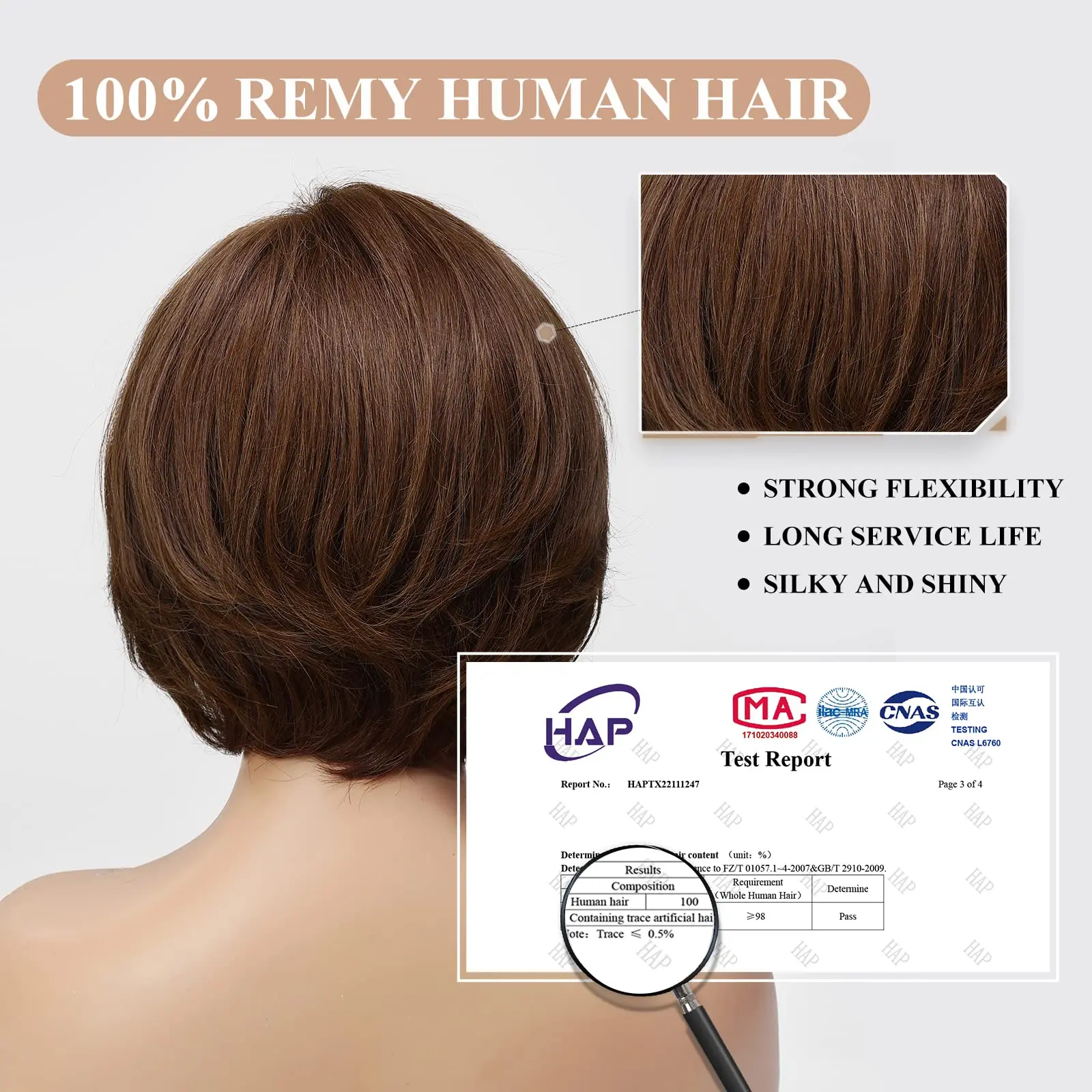 Short Straight Brown Lace Front Human Hair Wigs with Bangs for White Women Bob Natural Wavy Layered Wigs 100% Remy Human Hairs