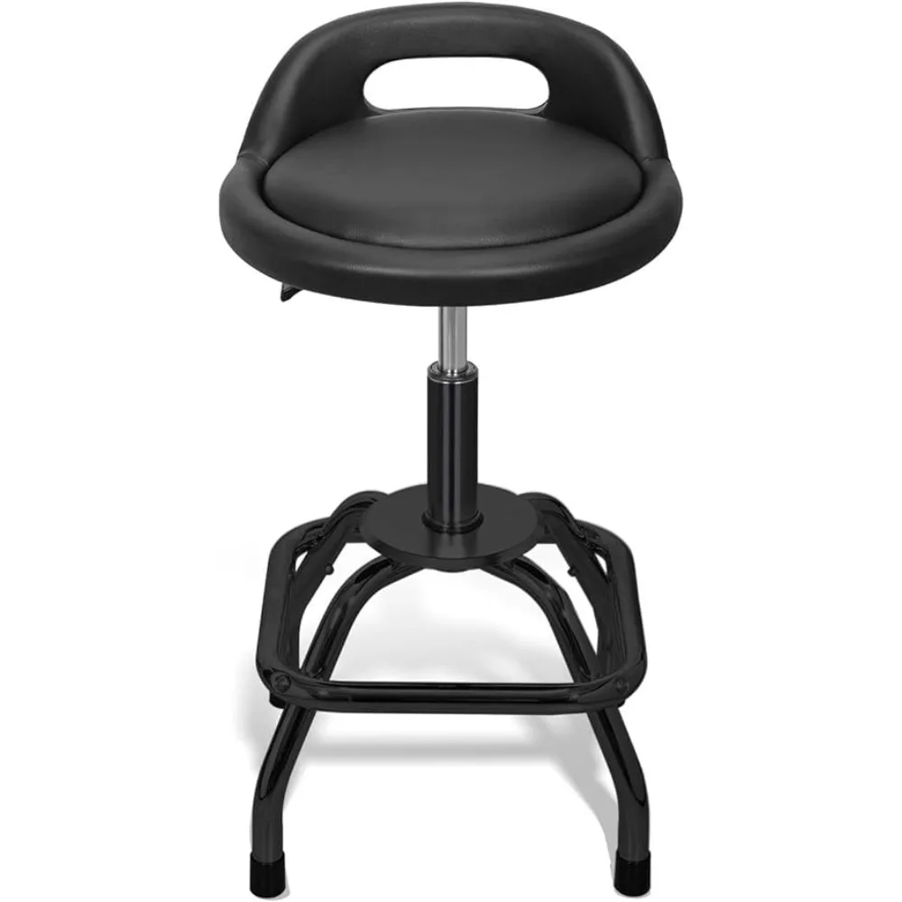 

Leather circular rolling stool with padding and waist support, rotating adjustable height bar stool black
