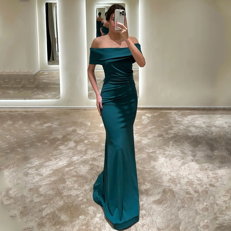 Thinyfull-vestido de noche de satén con hombros descubiertos, vestido de fiesta de cóctel largo hasta el suelo de Arabia Saudita, vestido de sirena Sexy, talla grande