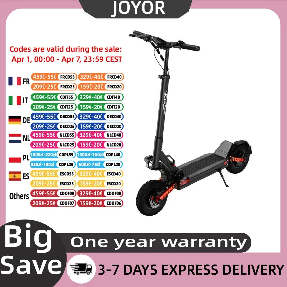 JOYOR S10-S-Z adultes Scooter électrique 1000W * 2 moteur 60V18AH batterie e-scooter 10 "pneus pneumatiques tout-terrain pliable EScooter