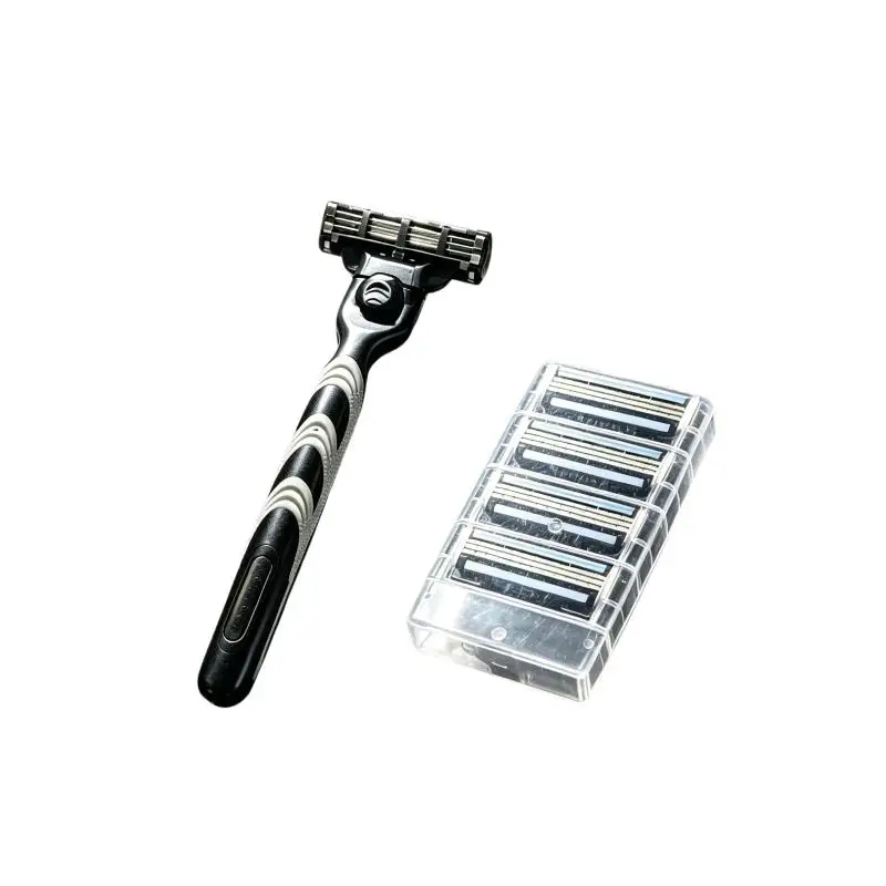 Men's Manual Shaving Razor Portable Non-Slip Handle Sharp Durable Blades Extra Refills Great Gift for Men All Occasions