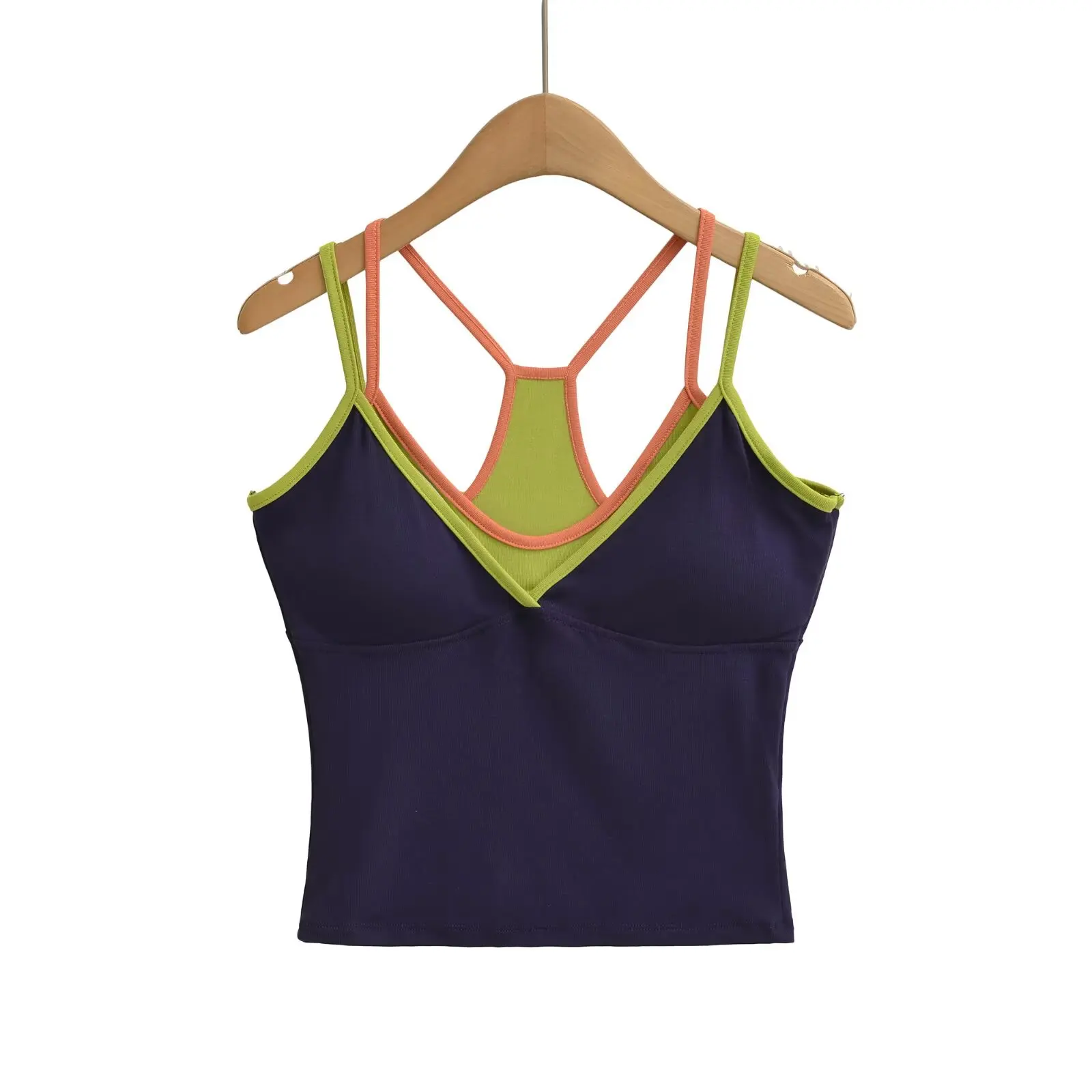 디자인 센세이션 슬림핏 스트랩 베스트 여성 아우터웨어 여름 섹시 패드 내장 슬림 탑 브이넥 롱