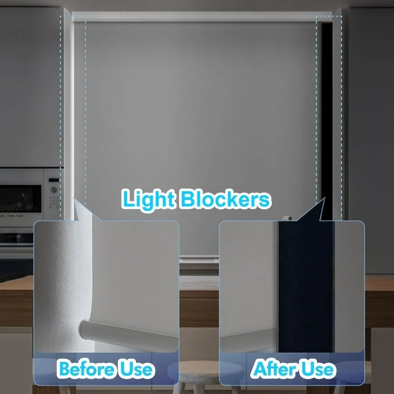 Custom 100% Blackout Roller Blinds With Side Tracks U Channel No Gaps Manual Cordless Roller Shades For Bedroom Window