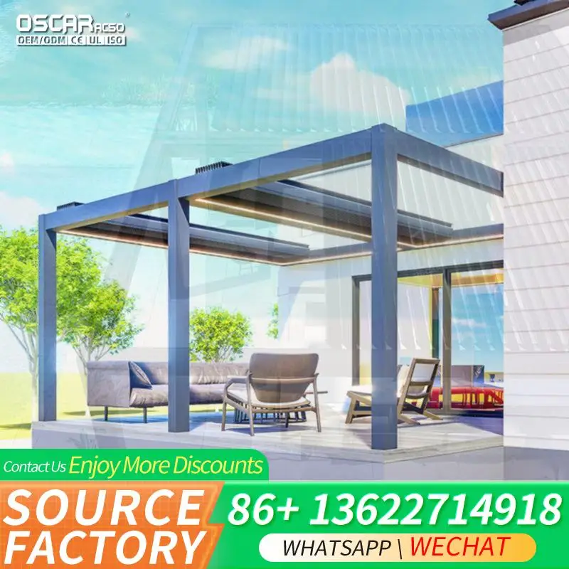 Sustainable Waterproof 8x8 Louvered Aluminium Bioclimatic Motorized Patio Roof for Garden Backyard Balcony pergolas