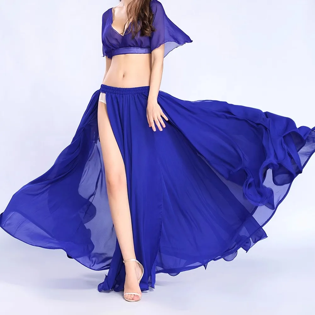 

Arabic Dance Costumes Long Dance Skirt Women Sexy High Splits Chiffon Belly Dance Skirt Adult Professional Stage Dancing Wear