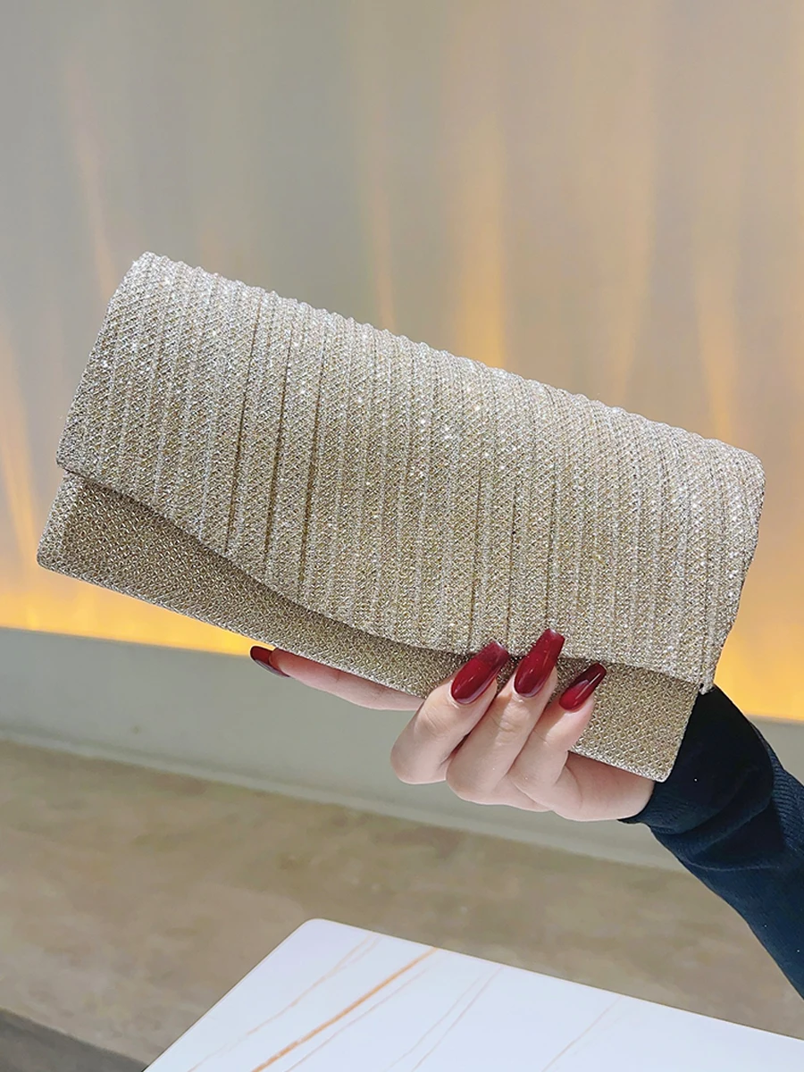 Elegant Glitter Ruched Evening Bag Fashion Banquet Clutch Purse Women's Bling Handbags For Wedding Party Dinner