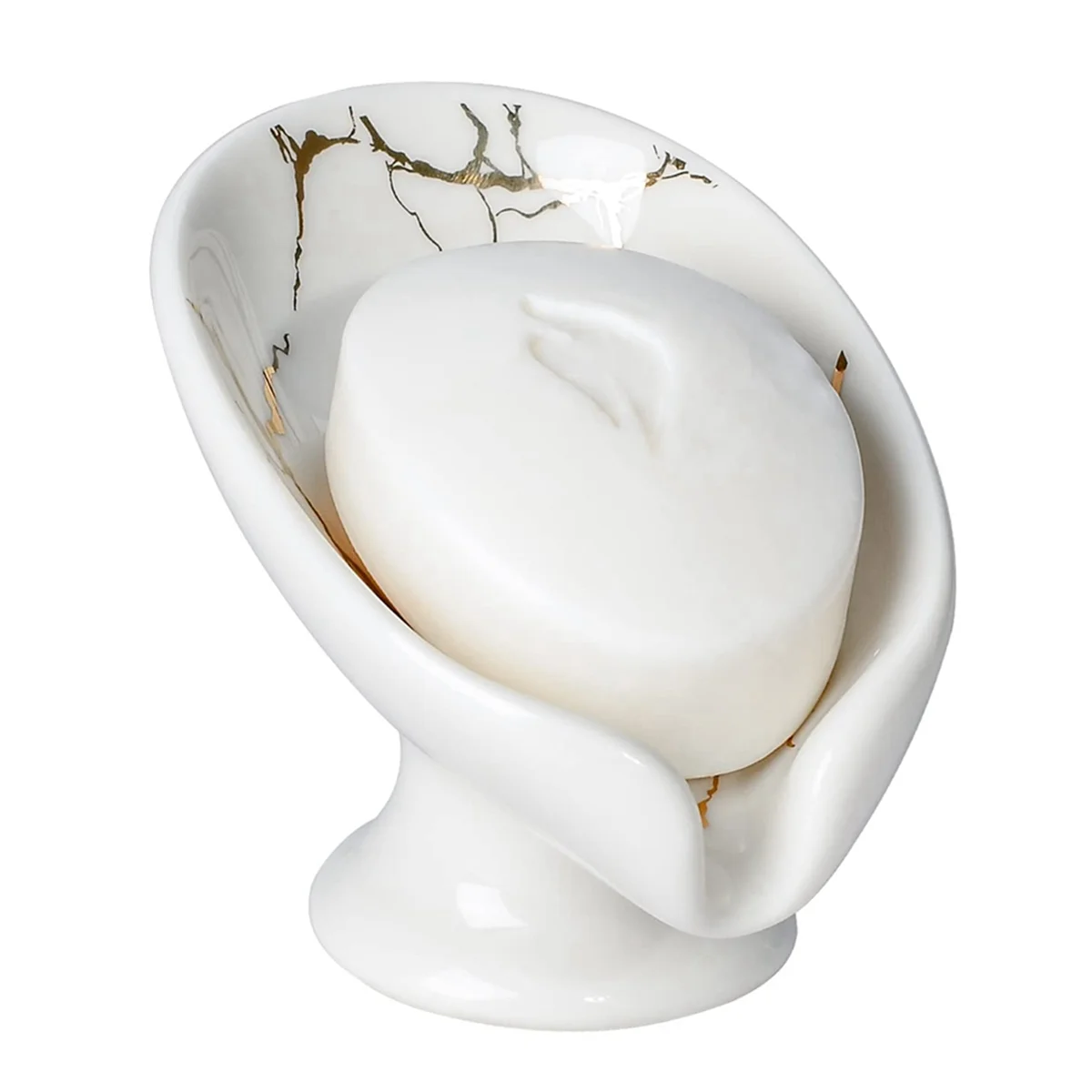 

Soap Dish, Ceramic Soap Holder Self Draining Marble Look Leaf-Shape Soap Dishes for Bathroom,White