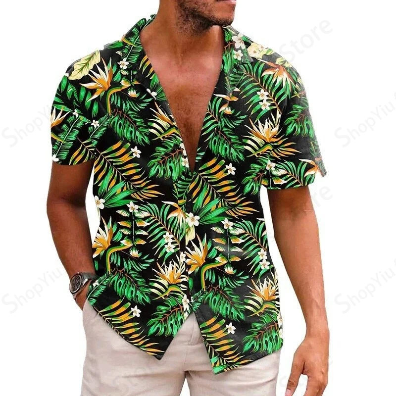 Oversized Hawaii Shirt Men Women Fashion Casual Beach Shirts Flower blouse Social Punk Turn Down Camisas Red Mens Clothing