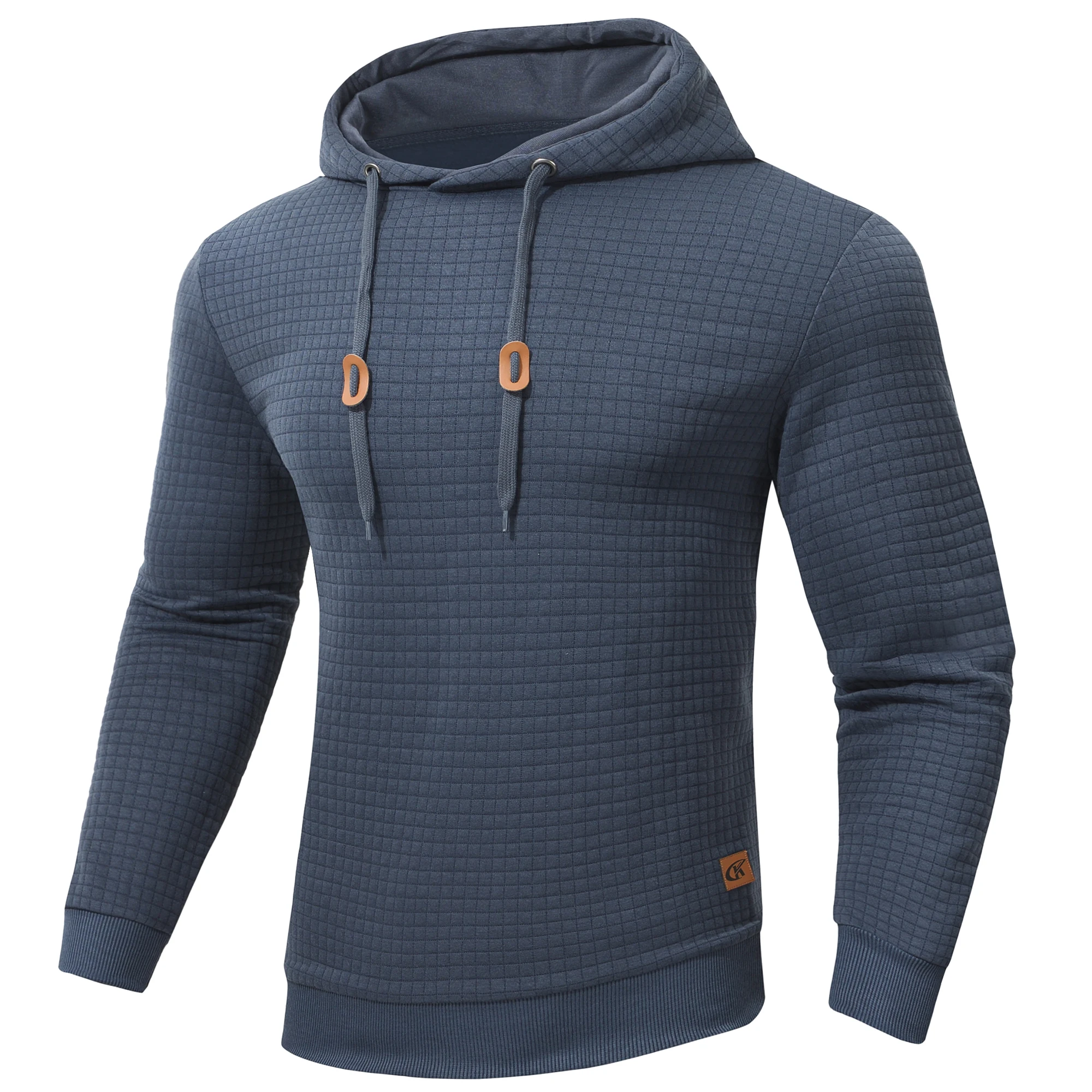 Sudaderas con capucha informales básicas de otoño para hombre, jersey de manga larga con cordón, sudadera, chándal, ropa de calle con Jacquard a cuadros para hombre