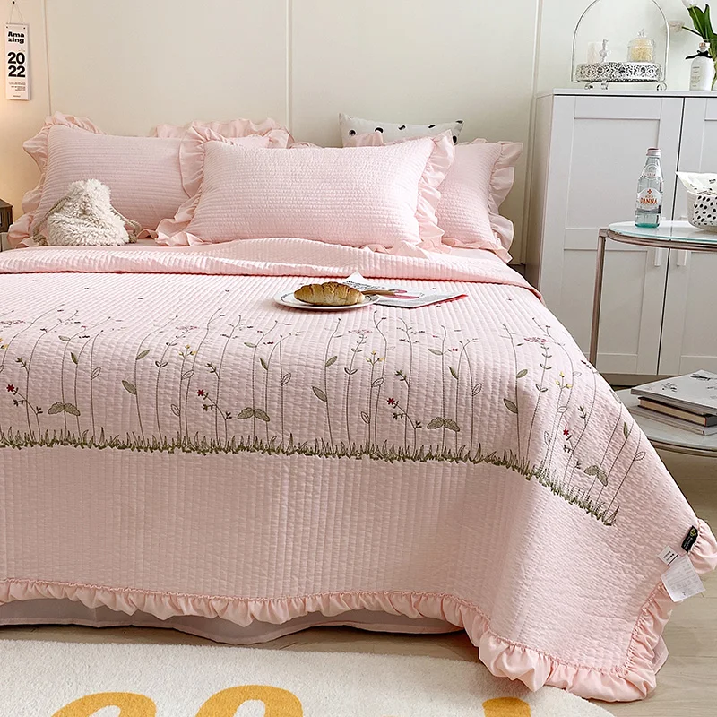 

Home Textiles Quilts Princess Ruffles Flowers Embroidery Summer Quilt Bedspread Stitch Bed Air-conditioning Blanket Bedding 이불