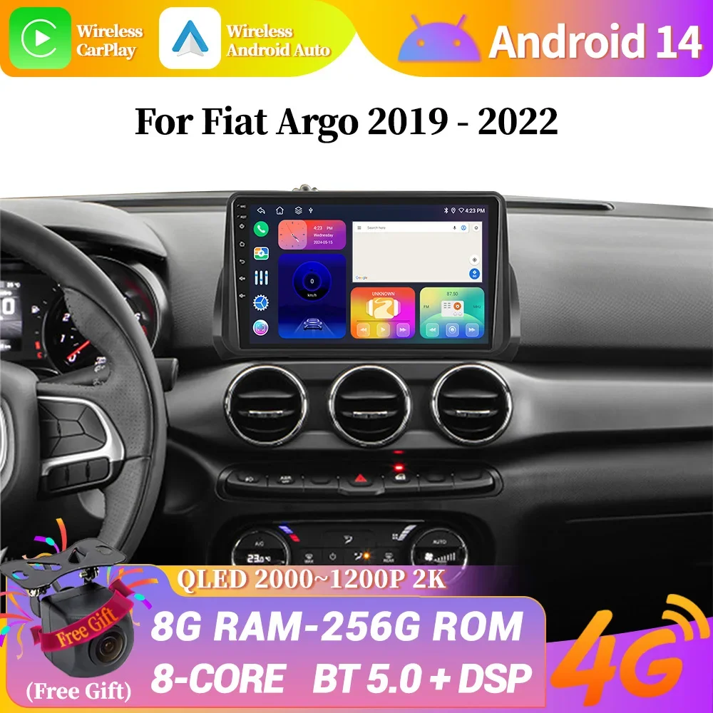 

Автомобильное радио Android 14 для Fiat Argo 2019-2022 GPS-навигация, авто стерео Carplay, автомобильный мультимедийный центральный Android 14