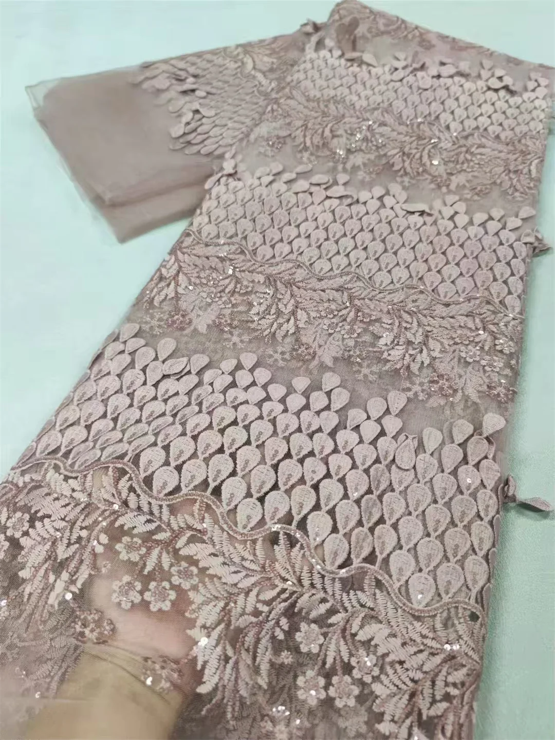 Mesh-Spitzen-Paillettenstoff, afrikanisches Design am Meter, zum Nähen, Kleidung, Tüll, Hochzeit, Abendkleider, Stickerei, Stoffe, 5 Yards