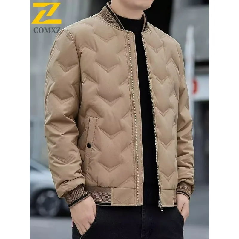 

COMXZ Роскошная мужская стеганая куртка, классический бейсбольный воротник, утолщенная теплая парка для работы на открытом воздухе, повседневный стиль, морозостойкое зимнее пальто