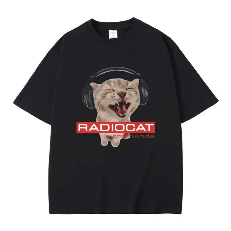 British Rock Band Radiohead Funny Radiocat T-shirt High Quality Breathable T-Shirt Men's Fashion Cotton Short Sleeve Top T-Shirt