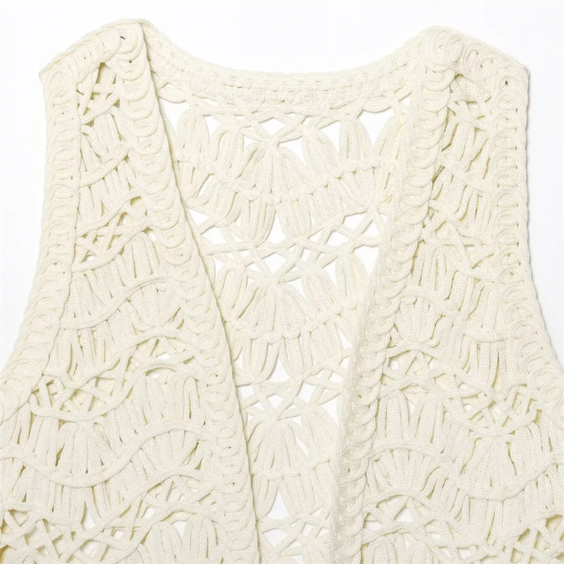 KEANKETIAN 2025, novedad de verano, chaleco calado con decoración de concha para mujer, chaleco para vacaciones, Top corto sin mangas con cuello en V, ropa de playa