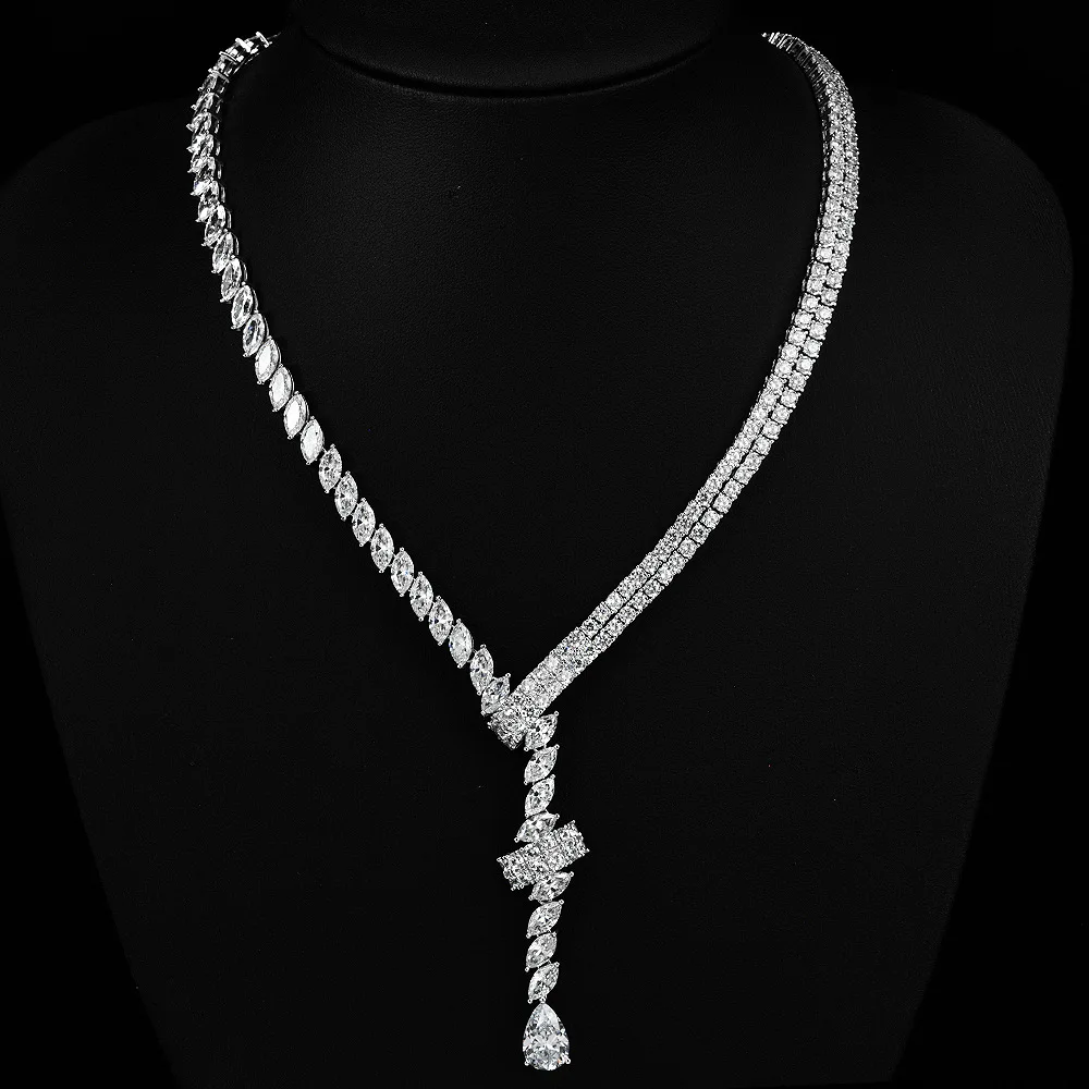 S925 Silver Droplet Shape 8 * 12 White 4.5 Carat High Carbon Diamond Luxury Necklace in Europe and America 40cm