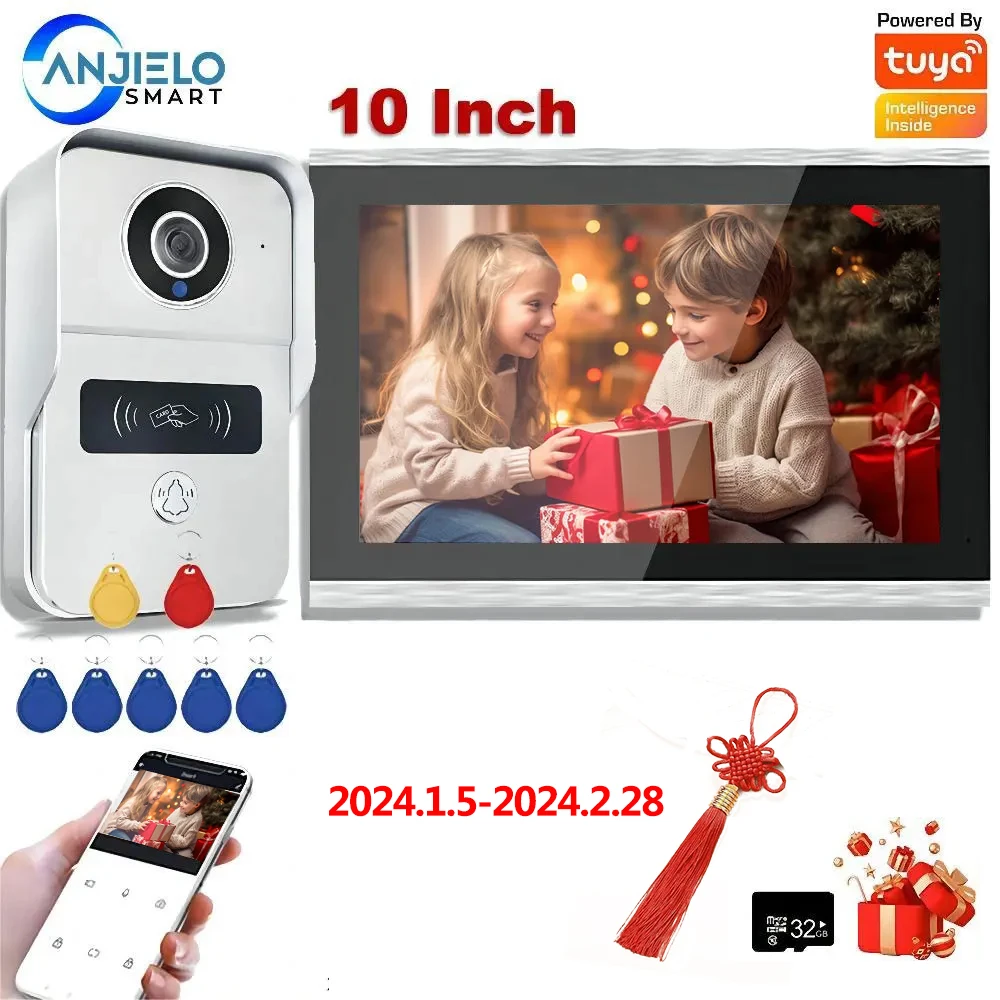 1080P 10 Inch 7 Color Touch Screen Wireless Wifi Video Doorbell Smart TUYA Home Intercom Kit for RFID Access Control System 140°