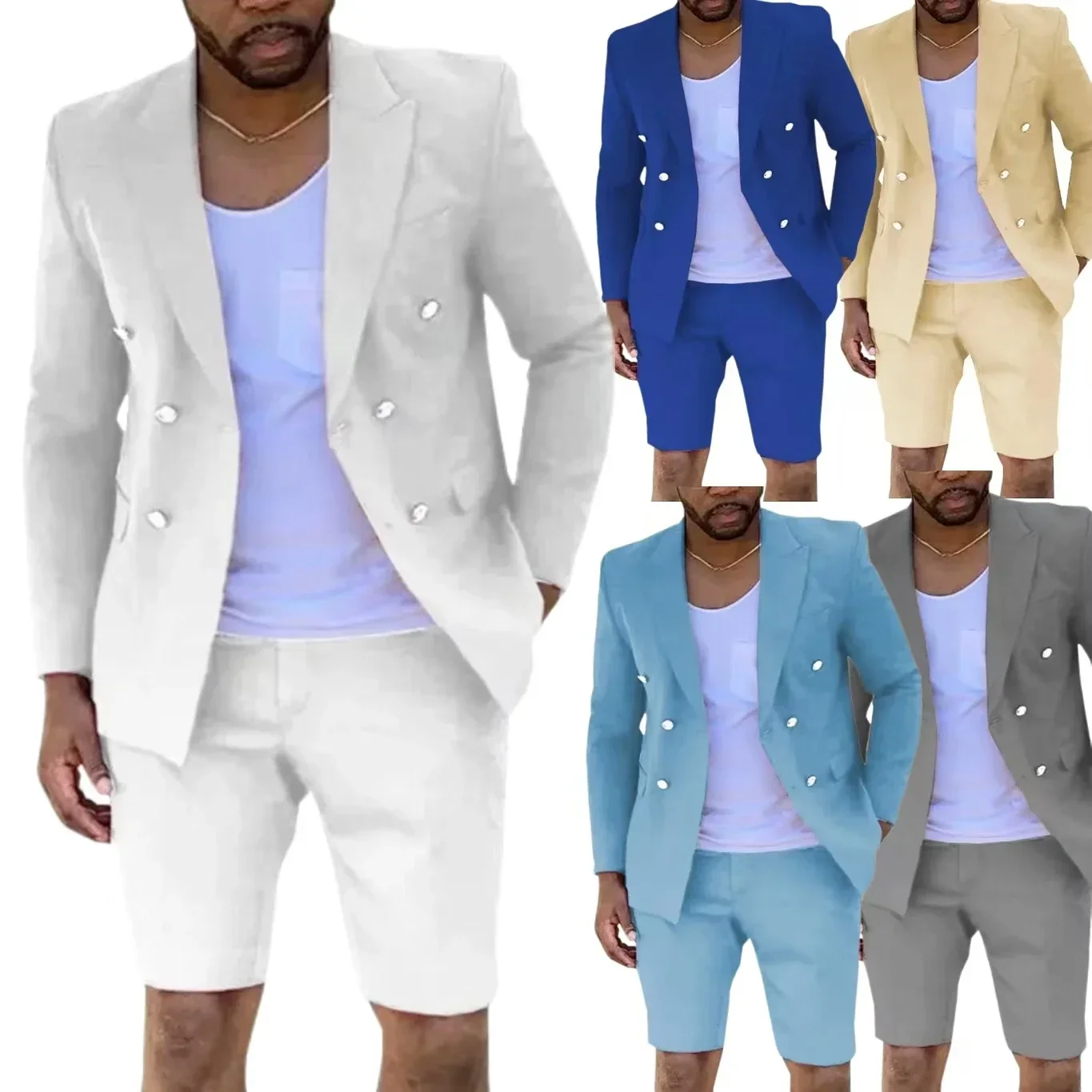 Casual slim fit herenpak 2-delige blazer en korte broek set voor mannen casual zomer strand trouwjurken hoge kwaliteit smoking