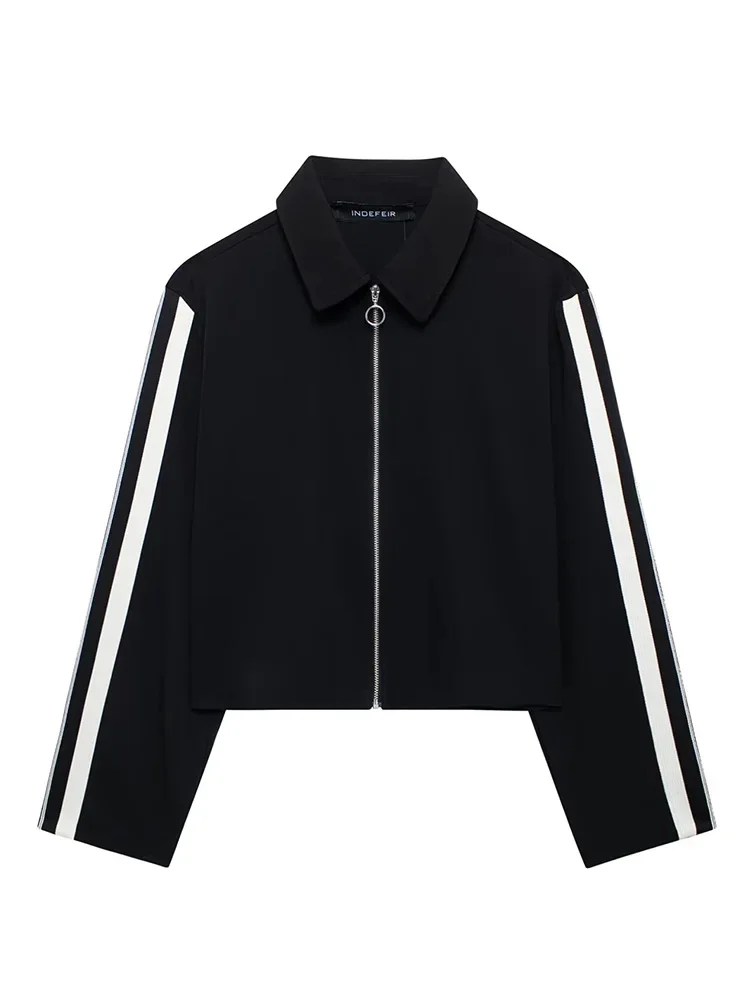 HH 2024 Women Stripe Top Trousers Sports Suits Female Long Sleeves Zip Lapel Coat+High Waist Wide Leg Pants Two-piece Set