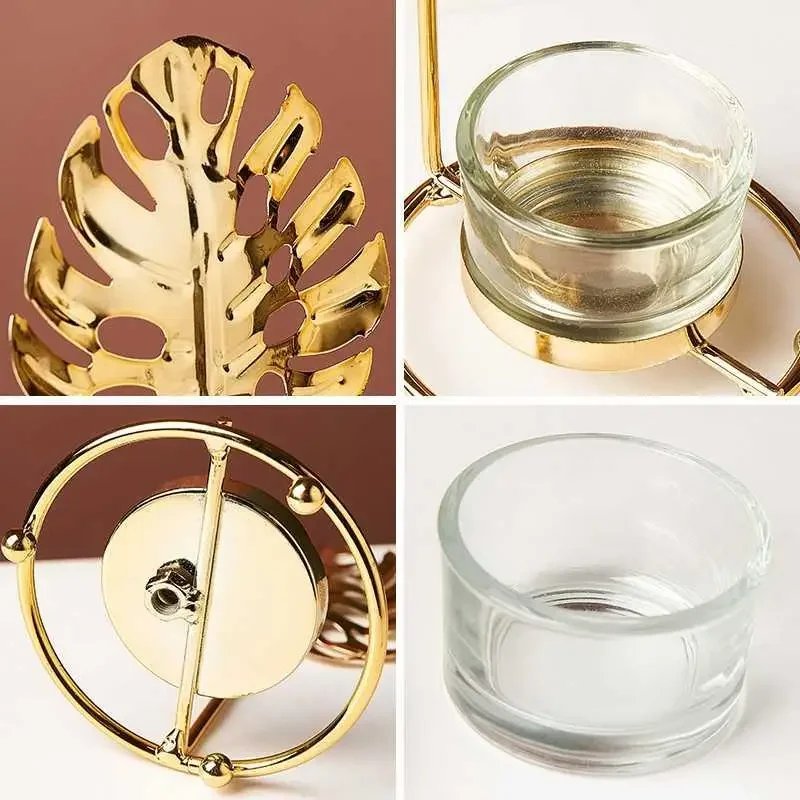 Gold Candle Holders Party Wedding Decorations Candlestick Gold Metal Plant Leaves Candelabra Table Centerpiece image 4