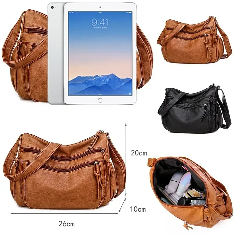 1 шт., большая вместительная женская сумка из мягкой кожи, сумка через плечо в стиле ретро, простая сумка через плечо, женская сумка-мессенджер для мам среднего возраста