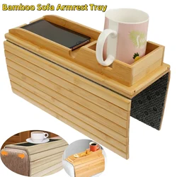 Couch Cup Holder Bamboo Wood Sofa Armrest Tray Foldable Sofa Cup Holder Anti-Slip Couch Arm Cup Holder Sofa Side Storage Tray